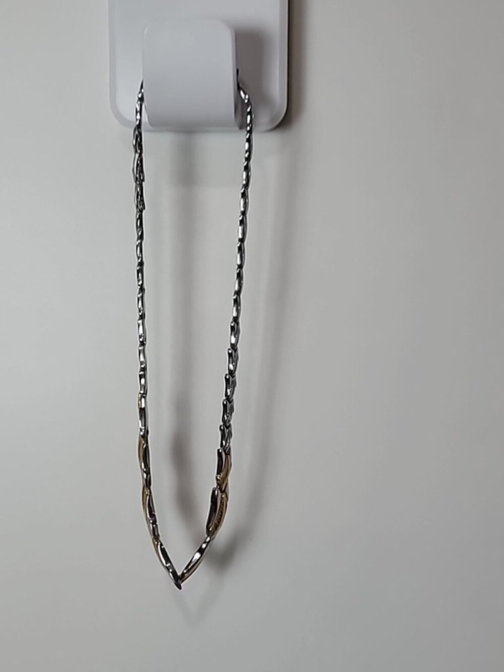 Vintage Two-Tone Stainless Steel 16" Leaf Link Collar Choker Necklace - Excellen - Picture 12 of 16